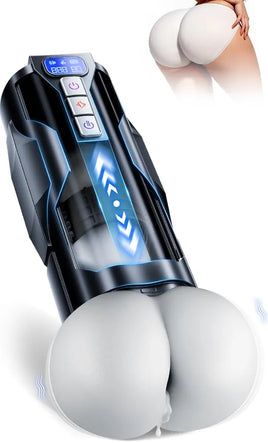 BootyPop Automatic Male Masturbator with 360° Heating, 10 Vibration & 7 Thrusting Modes, Realistic Dual-Channel Stroker with LCD Display