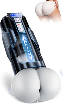 BootyPop Automatic Male Masturbator with 360° Heating, 10 Vibration & 7 Thrusting Modes, Realistic Dual-Channel Stroker with LCD Display