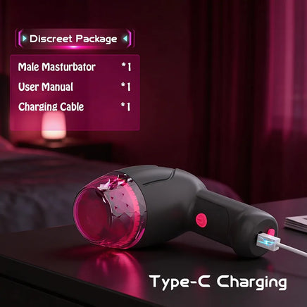 Automatic Pulsating Male Masturbator with Glans Vibrator and Realistic Stroker Texture