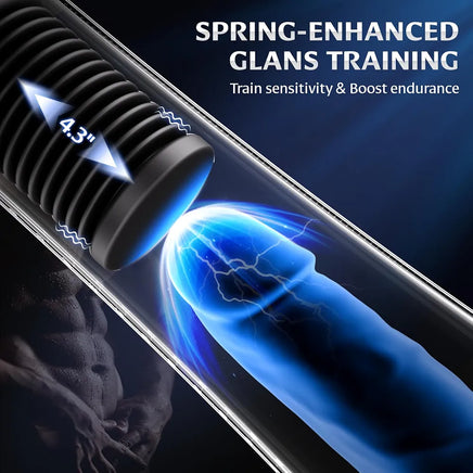Male Masturbator Penis Pump - Transparent Visual Male Sex Toys for Men, APP Control Vibrating Spring & Power Suction with 2 Replaceable Sleeves & 6 Penis Rings for Masturbation Glans Trainer