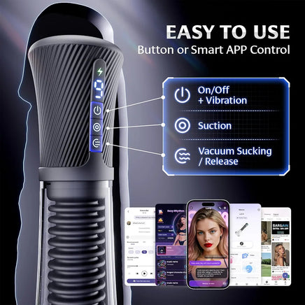 Male Masturbator Penis Pump - Transparent Visual Male Sex Toys for Men, APP Control Vibrating Spring & Power Suction with 2 Replaceable Sleeves & 6 Penis Rings for Masturbation Glans Trainer