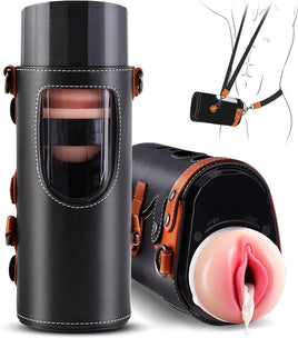 Automatic Hands-Free Male Masturbator with 10 Thrusting Modes, 2 Realistic Sleeves, and Wearable Strap - Quiet 50dB Operation