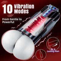 BootyPop Automatic Male Masturbator with 360° Heating, 10 Vibration & 7 Thrusting Modes, Realistic Dual-Channel Stroker with LCD Display