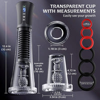 Male Masturbator Penis Pump - Transparent Visual Male Sex Toys for Men, APP Control Vibrating Spring & Power Suction with 2 Replaceable Sleeves & 6 Penis Rings for Masturbation Glans Trainer