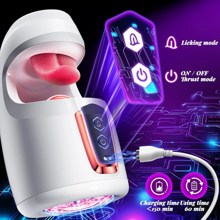10-Mode Automatic Male Masturbator with Tongue Licking and Thrusting Stimulation