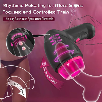 Automatic Pulsating Male Masturbator with Glans Vibrator and Realistic Stroker Texture