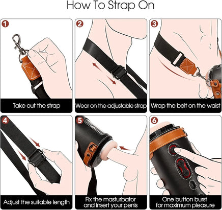 Automatic Hands-Free Male Masturbator with 10 Thrusting Modes, 2 Realistic Sleeves, and Wearable Strap - Quiet 50dB Operation