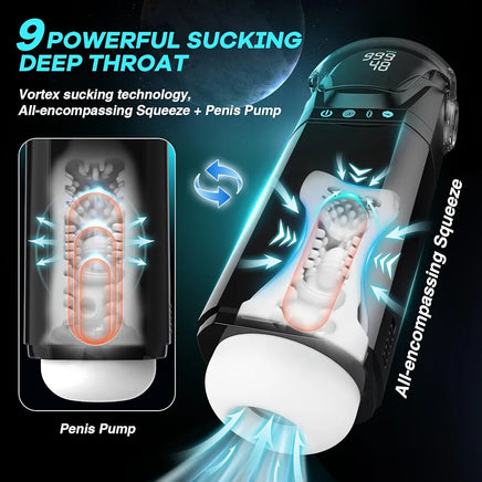 EORONE Advanced Male Masturbator with 9 Sucking, Thrusting, and Vibrating Modes, APP-Controlled 3D Stroker with Visual Screen