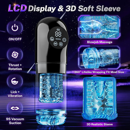 AI-Sync 9S Male Masturbator: Interactive Thrusting, Rotating, Vibrating, Sucking & Licking Sex Toy with App Control