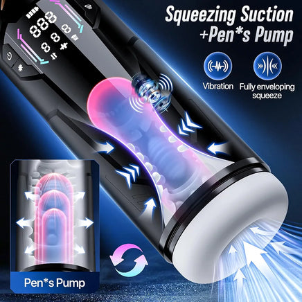 Uoffile AI-Powered Interactive Male Masturbator with 8 Sucking, Thrusting, and Vibration Modes, LCD Display, and Suction Base