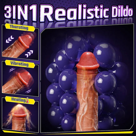 Realistic APP-Controlled Thrusting Vibrator with 9 Vibration and 9 Thrust Modes, Warming Function, and Soft Silicone Texture for G-Spot and Anal Stimulation