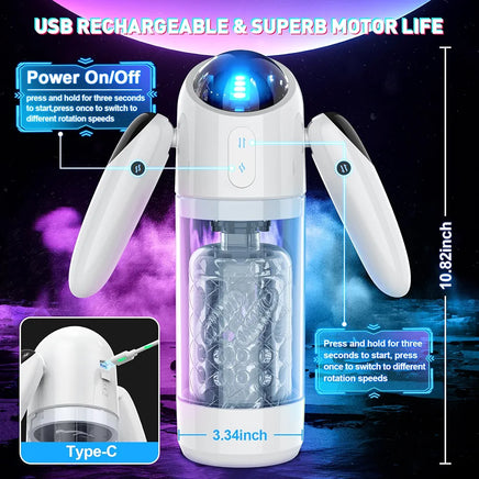 11-Mode Automatic Thrusting and Rotating Male Masturbator with Extendable Arms and Portable Armband Control