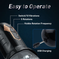 TORNADO-5 Rotating ＆10 Vibrating Transparent sleeve Oral Sex Cup