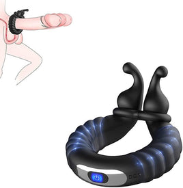 Vibrating Dual Penis Ring Dildo Vibrator Stretchy Adjustable Cock Ring